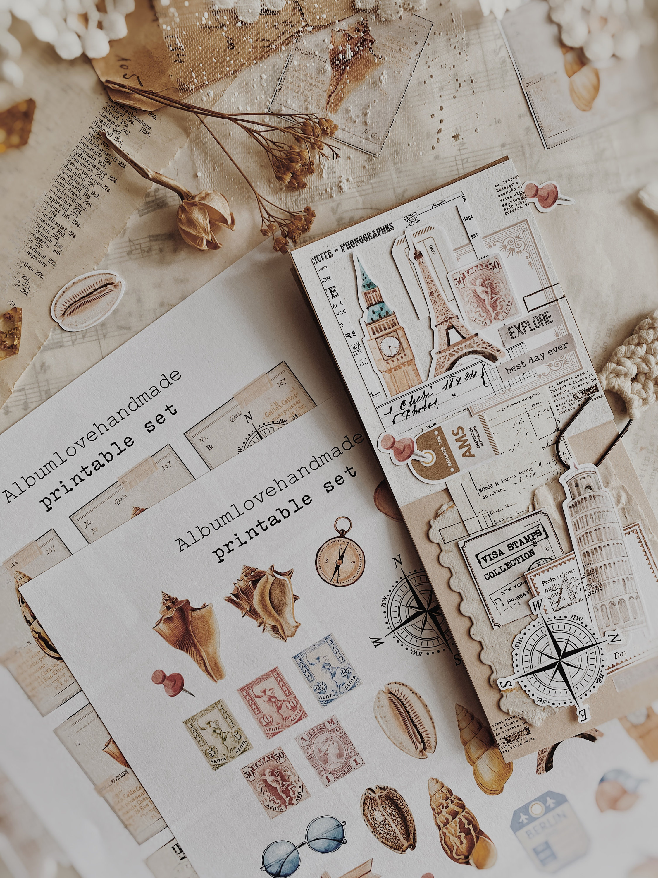 Summer Ephemera Printable: Journaling Stickers, Patterned Paper (A4, 8.5x11 Digital Download)
