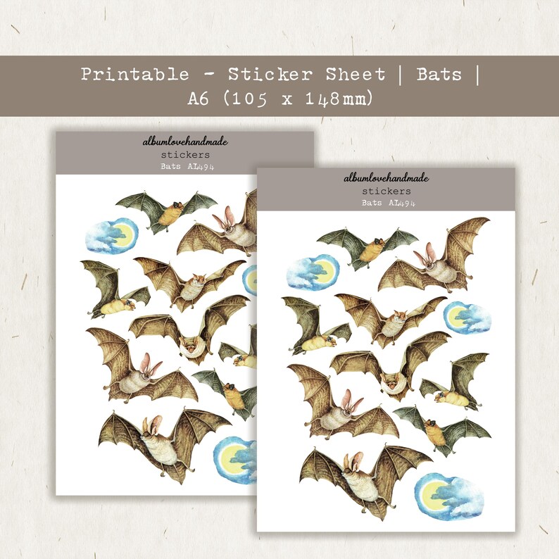 Textile Sticker Bat Che Vintage Bats Illustration Sticker Sheet (digital Download) - Etsy