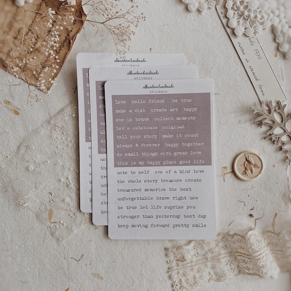 Stickers | Phrase Sticker | Typewriter Phrases | Word Journaling Sticker Strips | Word Scrapbooking Sticker | Little Words | Two Colors
