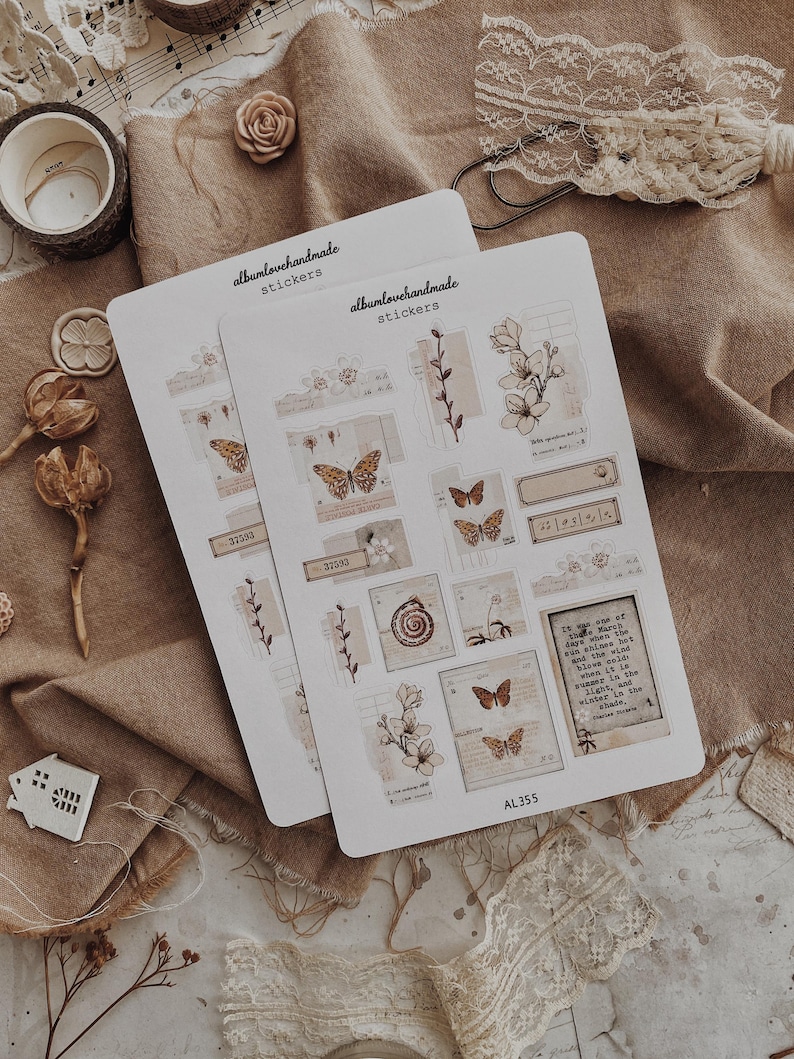 Collage Stickers | Floral, Shells, Ephemera Matte & Transparent Set of 25 image 12