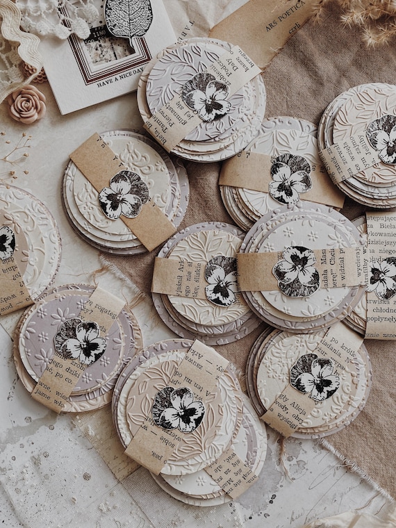 Embossed Paper Circles: Mixed Media Journaling, Scrapbooking - Set of 10