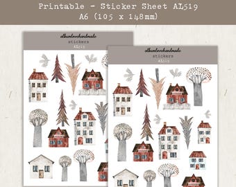 Winter Houses Sticker Sheet | Printable Planner Stickers (Digital Download)