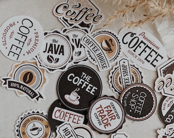 Coffee Stickers: Matte & Transparent Die Cut Decals, Set of 20