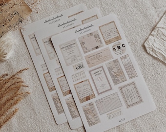 Vintage Ephemera Stickers: Beige Journal Stickers, Set of 15