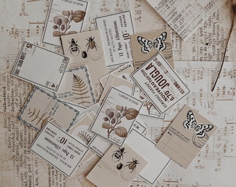 Beige Ephemera Pack | Vintage Style Paper Cutouts, Labels (20 Pieces)