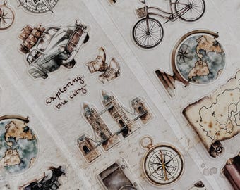 Kiss Cut PET Tape: Travel Theme Journaling, UV Oil Printing