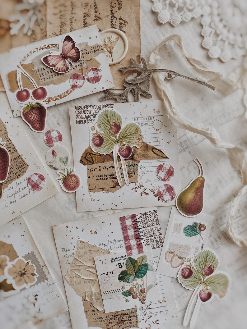 Strawberry Theme Ephemera: Journaling Stickers, Patterned Paper (A4 Printable) image 8