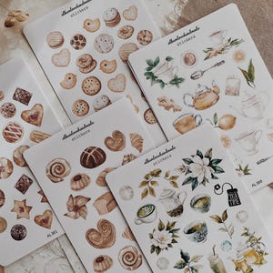 Paquete de pegatinas / Paquete con temática de té / Pegatinas para diario / Scrapbooking / Pegatinas decorativas / Pegatinas mate y transparentes / Hojas de pegatinas