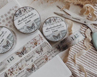 Nastro washi, motivo collage vintage primaverile, decorazione per diario e agenda, scrapbooking, 15 mm x 10 m