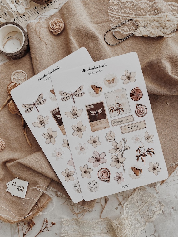 Collage Stickers | Floral, Shells, Ephemera Matte & Transparent Set of 25