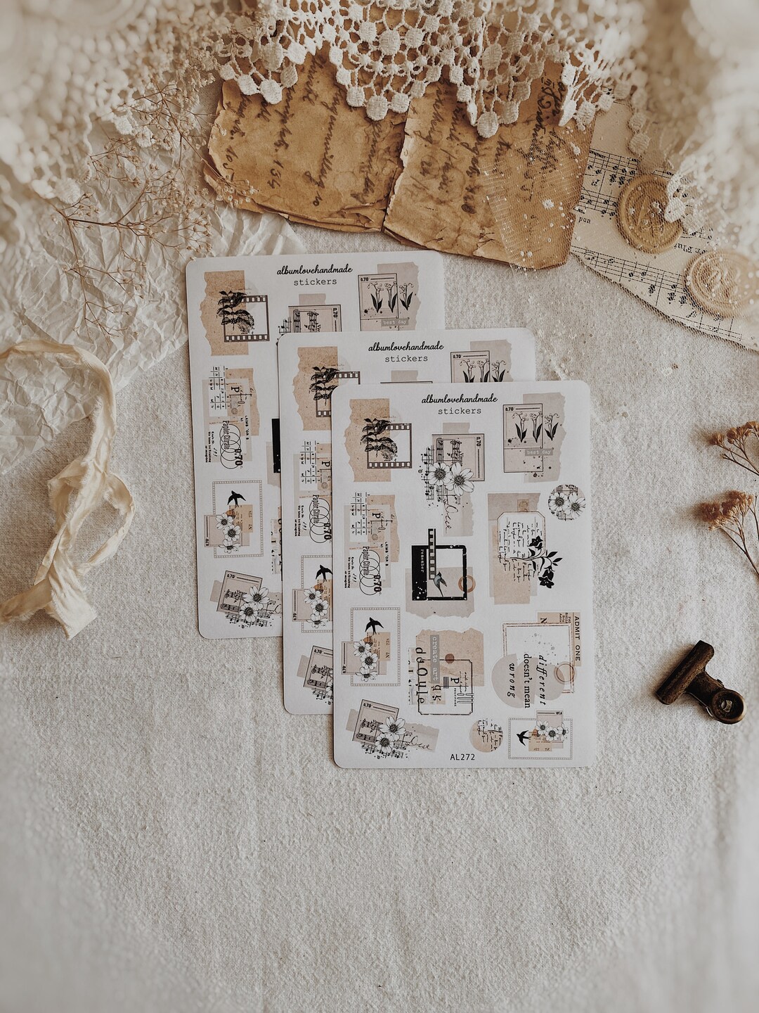 Collage Sticker Sheet: Matte & Transparent Journal Stickers (13 Pieces ...