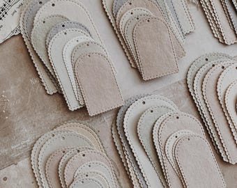 Etiquetas de papel hechas a mano: Troquelados neutros, juego de 10