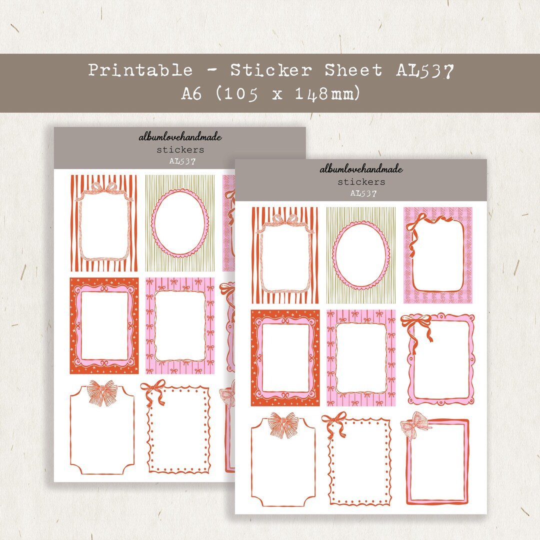 Pink Deco Frames Sticker Sheet | Printable Planner Stickers (digital ...