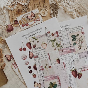 Strawberry Theme Ephemera: Journaling Stickers, Patterned Paper (A4 Printable) image 6