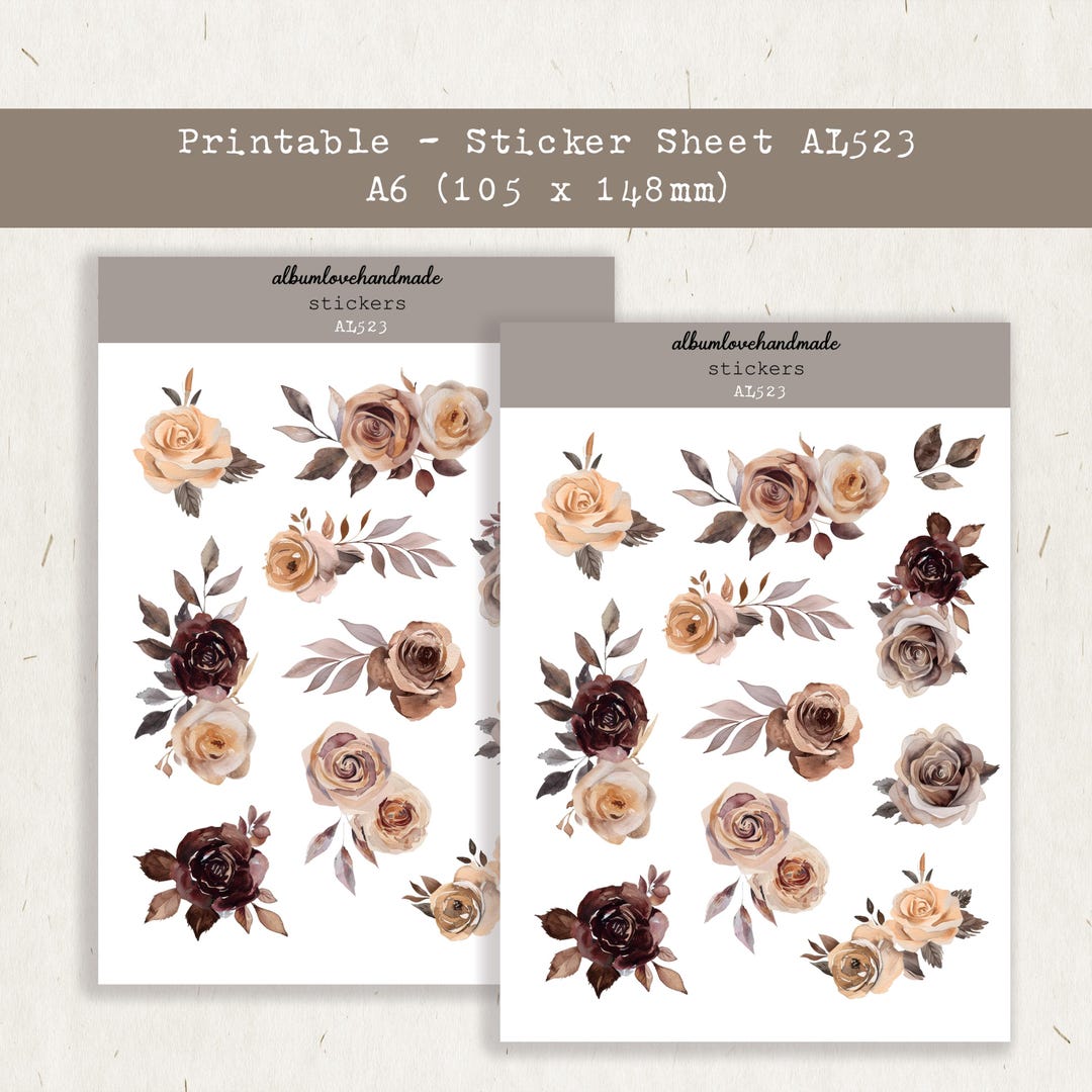 Brown Roses Sticker Sheet | Printable Planner Stickers (digital ...