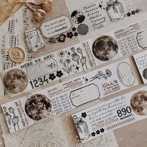 Nastro adesivo Albumlovehandmade / Washi & Pet Tape / Disegni in bianco e nero / Nastro per diario spazzatura / Nastro PET decorativo / 5 cm di larghezza