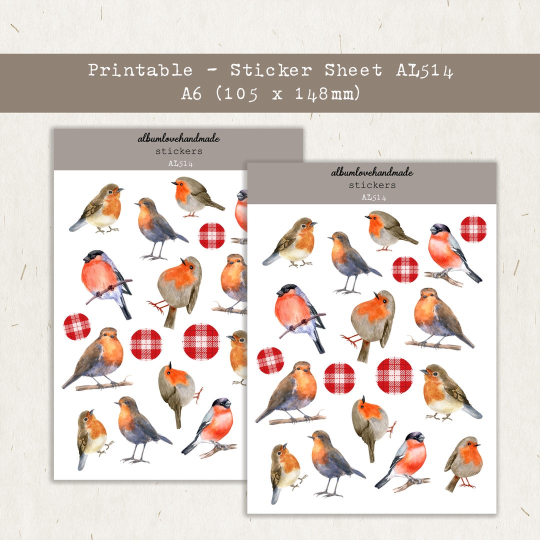 Robin Bird Sticker Sheet | Printable Planner Stickers (digital Download ...