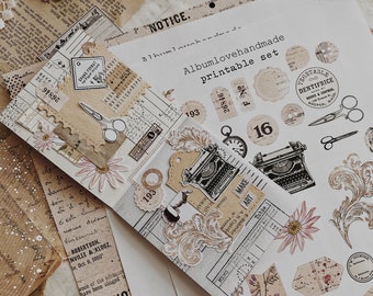 Printable | A4, 8.5x11 | Ephemera | Labels | Vintage | Digital | Journaling Stickers Printable | Patterned Paper | Instant Download