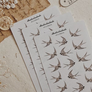Autocollants | autocollant d'hirondelle | Stickers oiseaux | Autocollant de journalisation | Sticker scrapbooking | Autocollants en papier | 18 pièces | Stickers mats et transparents