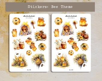 Stickers | Bijen | Aquarel gele bloemen | Tijdschriftstickers | Plakboek | Decoratiestickers | Matte en transparante stickers