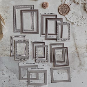 Molduras para diário | Molduras decorativas | Molduras para colagem | Objetos de papel | Cartões de design vintage | Conjunto de 14 peças