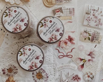 PET Tape | Kiss Cut Pet Tape | Sakura Blossom Theme Tape | Junk Journal Tape | Journal Supplies | Deco PET Tape | 5cm wide | Matte PET Tape