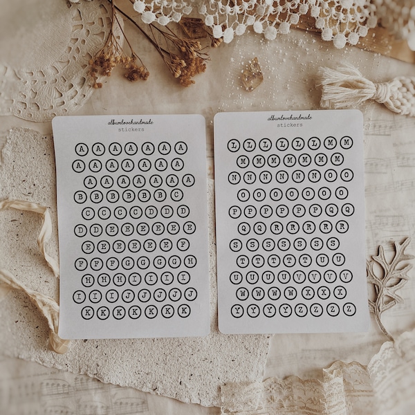 Stickers | Typewriter Letters | Alphabet | Alpha Stickers | Journaling Stickers | Bujo Stickers | Set 2 sheets