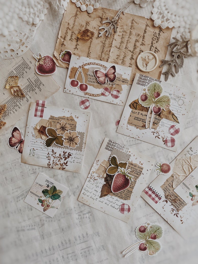 Strawberry Theme Ephemera: Journaling Stickers, Patterned Paper (A4 Printable) image 5