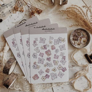 Pegatinas de hortensias para diario, bujo, scrapbooking, decoración, pegatinas mate y transparentes
