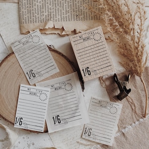 Timbro in gomma Memo: stile vintage per journaling, scrapbooking (3,5 x 5 cm)