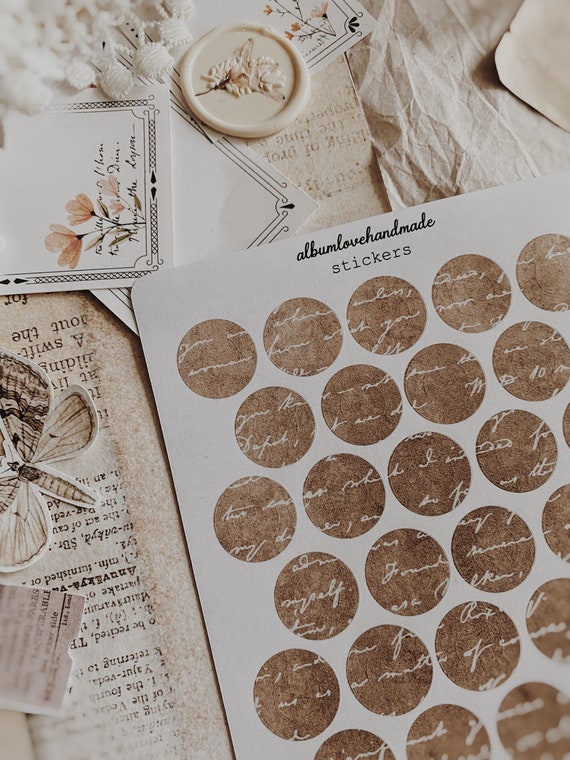 Stickers Neutral Brown Sheet Penpalling Set 36 pieces Journals Circle ...