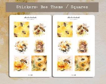 Stickers | Square Stickers | Bee Theme | Journal Stickers | Scrapbooking | Deco Stickers | Matte & Transparent Stickers