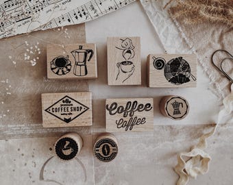 Coffee Rubber Stamp Set: Vintage Journal Planner Stamps