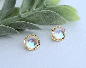 Gold Iridescent Earrings, Angel Aura Earrings, Rainbow Quartz Earrings, Sparkly Stud Earrings, Suncatcher Earrings, Northern Lights Earrings