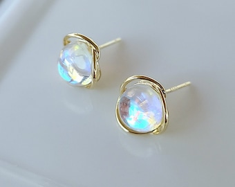 Iridescent Stud Earrings, Rainbow Holographic Single Stone Crystal Prism Gold Earrings, Sparkly Aurora Borealis Studs, Mermaid Glass Jewelry