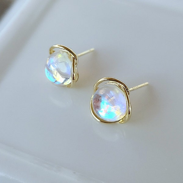 Iridescent Stud Earrings, Rainbow Holographic Single Stone Crystal Prism Gold Earrings, Sparkly Aurora Borealis Studs, Mermaid Glass Jewelry