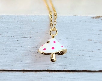 Fly Agaric Mushroom Charm Necklace, Trippy Mushroom Pendant, Fairycore Necklace, Soft Grunge Jewelry, Rave Accessories, Foraging Lover Gift