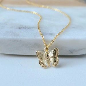 Gold Butterfly Necklace, Dainty Butterfly Necklace, 14K Gold Filled Butterfly Pendant Necklace, Insect Jewelry, Simple Everyday Necklace