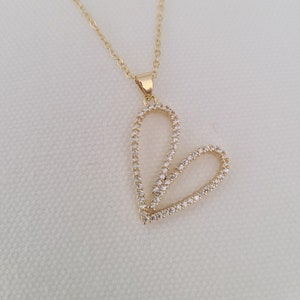 Valentines Day Heart Necklace, Cubic Zirconia Heart Necklace,  Valentines Day Gift, Gold Filled Heart, Diamond Heart Necklace Gift For Women