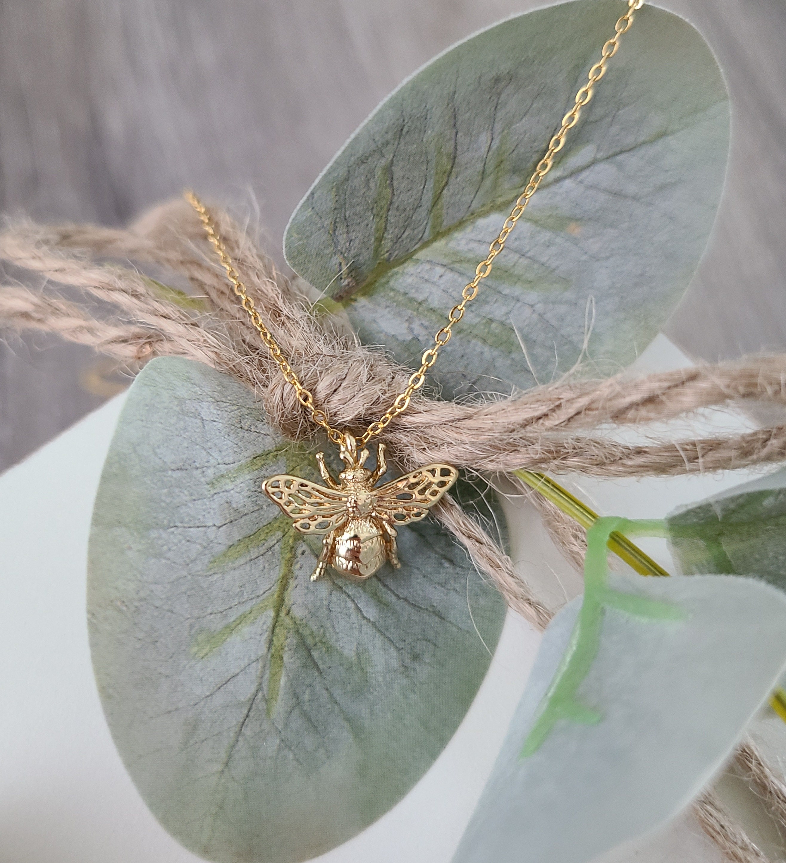 Tiny CZ Bee Necklace with Dainty Gold Chain main image 1