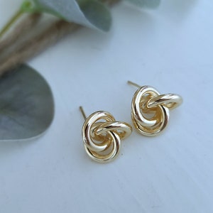 Gold Love Knot Earrings, Twisted Knot Studs, Celtic Knot Earrings, Gold Filled Studs, Simple Post Earrings, Wedding Day Jewelry, Minimalist