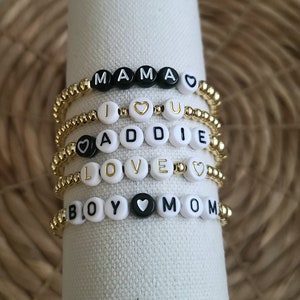 Gold Bead Bracelet, Gold Filled Name Bracelet, Custom Word Bracelet, Personalized Jewelry, Letter Stretch Bracelet, 14K Gold Filled Bead