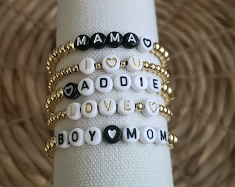 Gold Bead Bracelet, Gold Filled Name Bracelet, Custom Word Bracelet, Personalized Jewelry, Letter Stretch Bracelet, 14K Gold Filled Bead