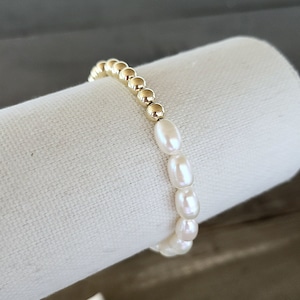 Half Pearl Half Gold Bracelet, Genuine Pearl Bracelet, Gold Filled Ball Bracelet, Junior Bridesmaid Gift, Mother Of The Bride Bracelet