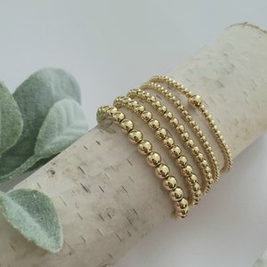 Gold Bead Bracelet, 14K Gold Filled Stretch Bracelet, Gold Beaded Ball Bracelet, Stacking Layering Bracelet,  Minimalist Jewelry
