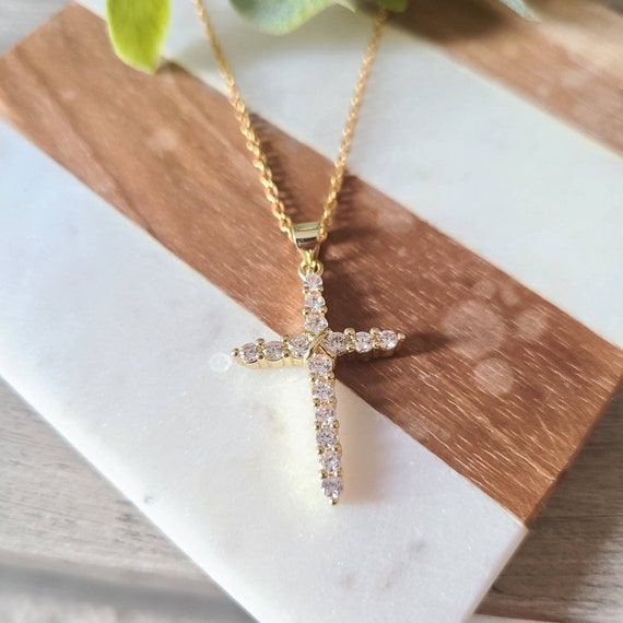 Gold cross with cubic cheap zirconia