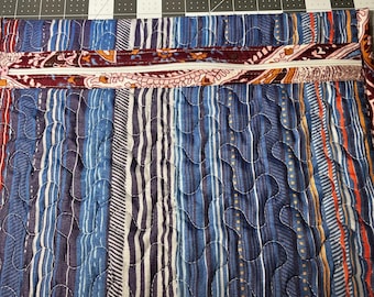 Large Quilted Project Bag – Multi Striped Repurposed Quilt Cotton Pouch (11.5x15)
