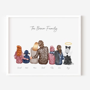 Custom Family Portrait with Pets, Mothers Day Gift, Personalized Family Art Deco, Gift for Mom from Daughter, Gift for Dad, Gift for Grandma
