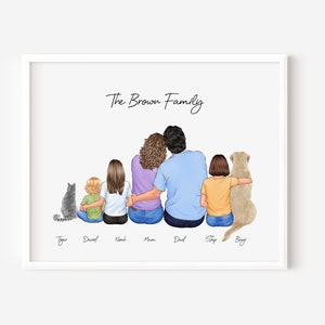 Custom Family Portrait with Pets, Mothers Day Gift, Personalized Family Art Deco, Gift for Mom from Daughter, Gift for Dad, Gift for Grandma