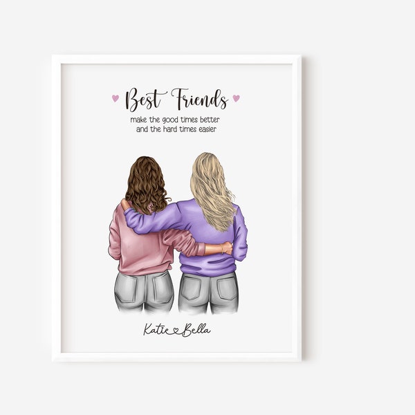 Custom Best Friends prints, Best Friends jacket girls, Personalised Wall art, Sisters gift picture, Personalised Gift For Friends, DIGITAL